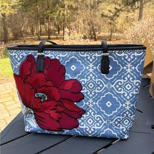 Brighton Blue and white Cambria Tote with Red Floral